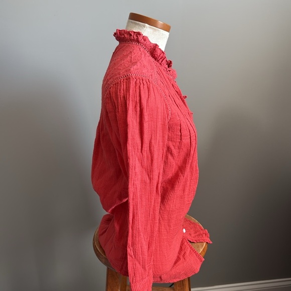Faherty - Willa Top - Carmine Red - Button Up Blouse - Size X-Small - Picture 6 of 11